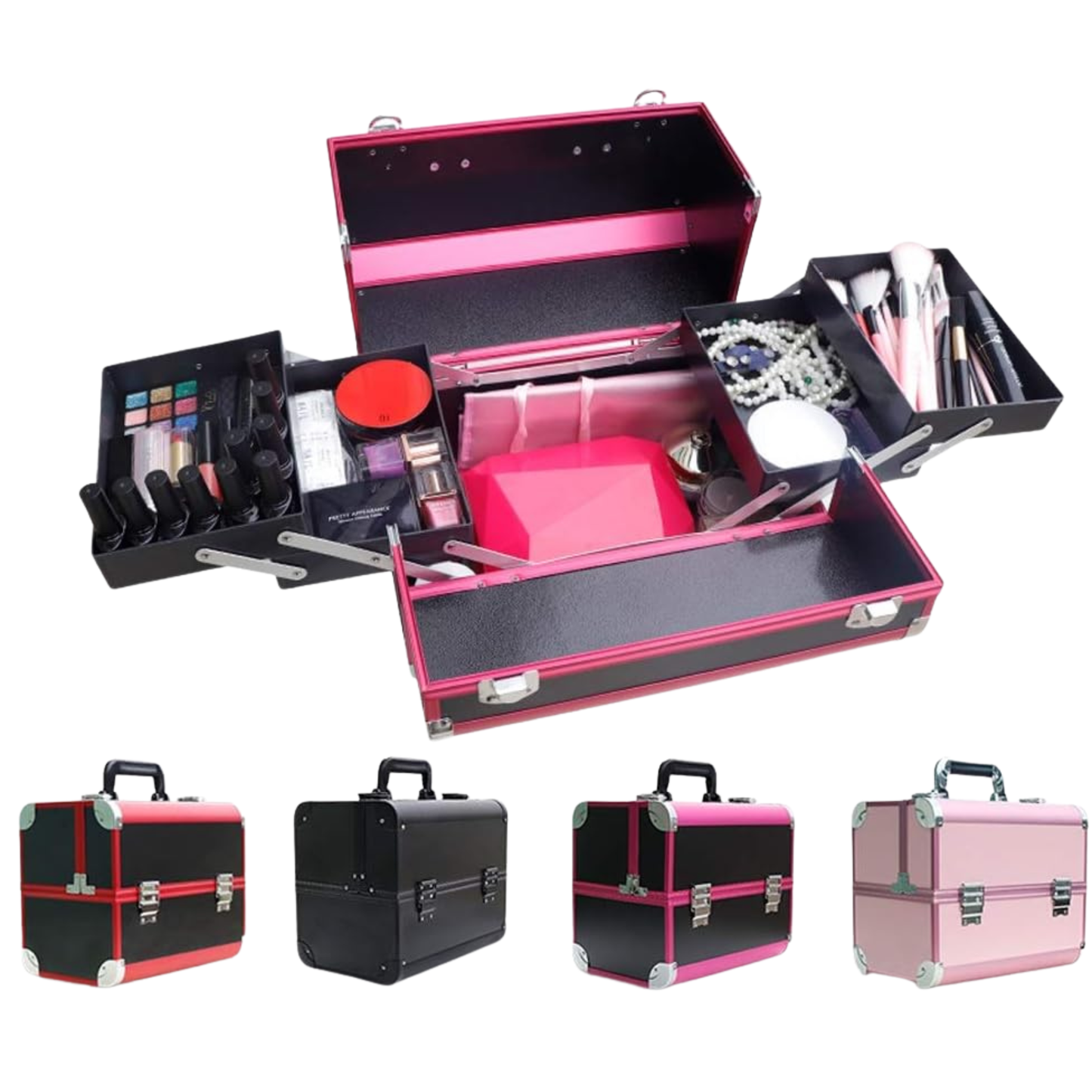 Makeup Cosmetic Organizer Box | Silver and Pink