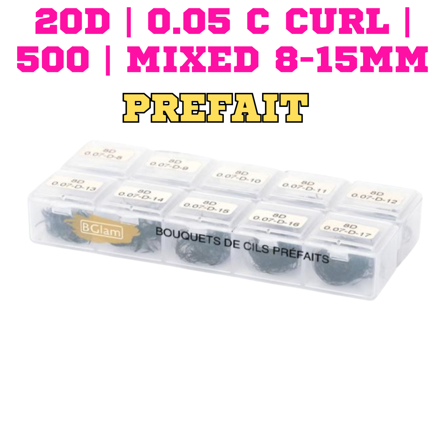 BGLAM Premade Fans 20D | 0.05 C Curl | 500 | Mixed 8-15mm