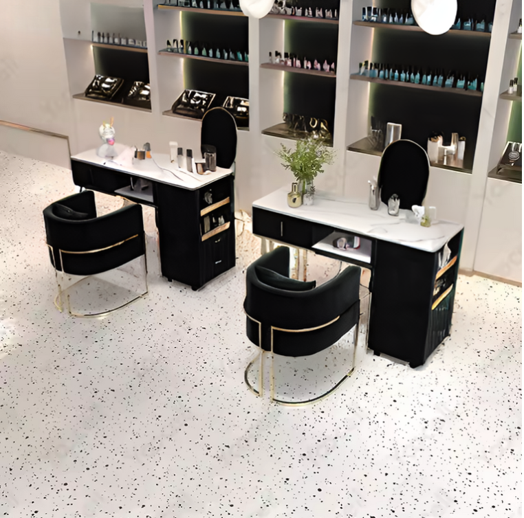 Premium Manicure Table with Genuine Marble Top | Black