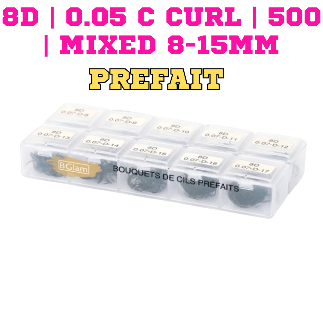 BGLAM Premade Fans 8D | 0.05 C Curl | 1000 | Mixed 8-15mm