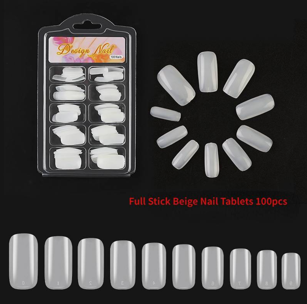 Full Stick French Beige Nail Tips Clear 100 Tips Box