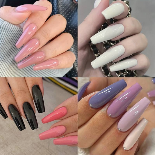 Glossy Coffin Ballerina Press On Nails - Full Cover Acrylic Solid