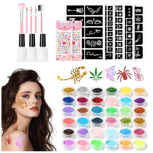 Temporary Glitter Tattoos Kit | Glue not include