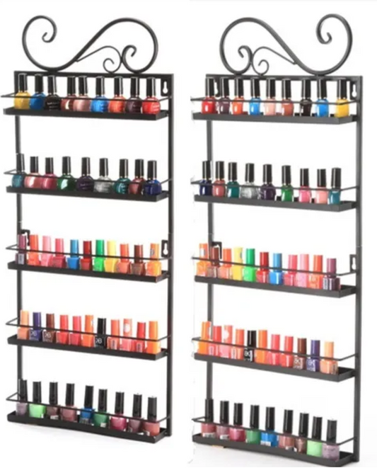 2 Pieces 5-Tier Wall-Mounted Nail Polish Display Rack - Black (rack only)