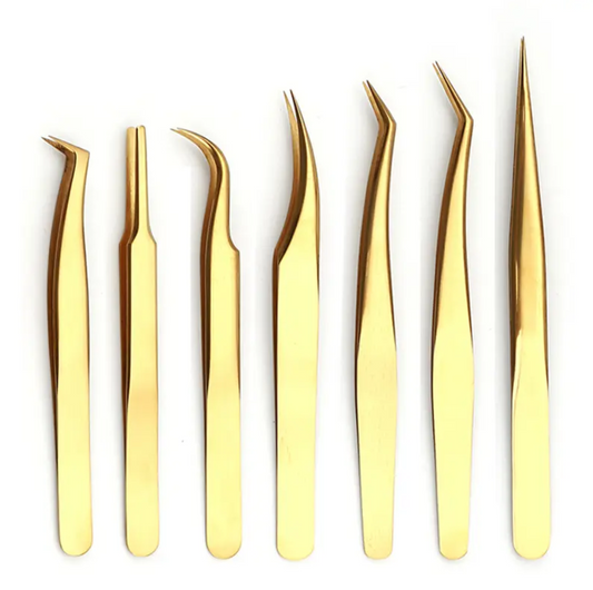 Gold Eyelash Extension Tweezers (Set of 7)