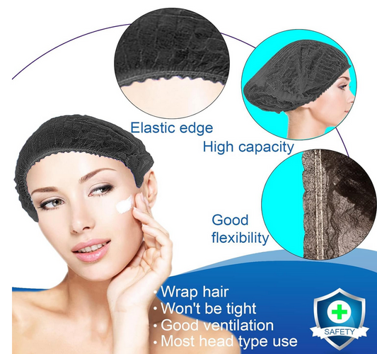 Black Double-Banded Disposable Bouffant Caps (100pcs)