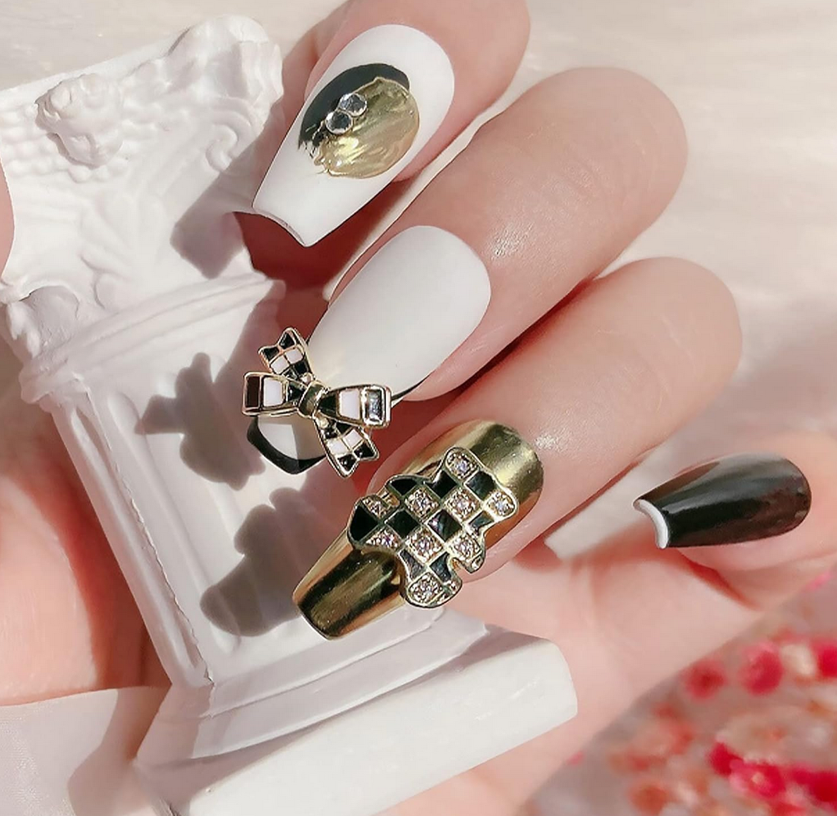 3D Nail Fashion Jewelry | Black and white plaid | K8-2704 to K8-2708 | Sold by the piece