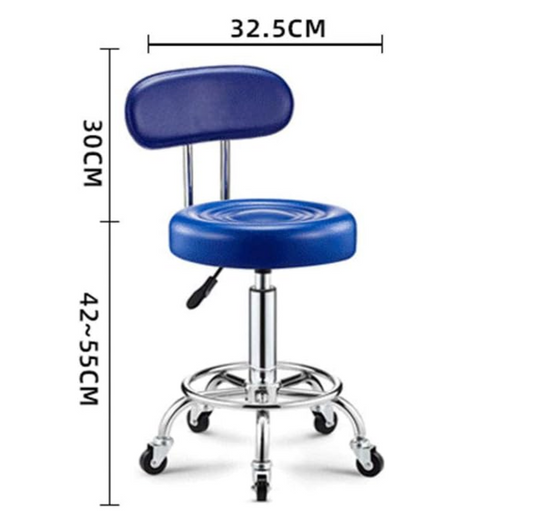 Blue adjustable Stool on wheels with footrest & backrest | Round