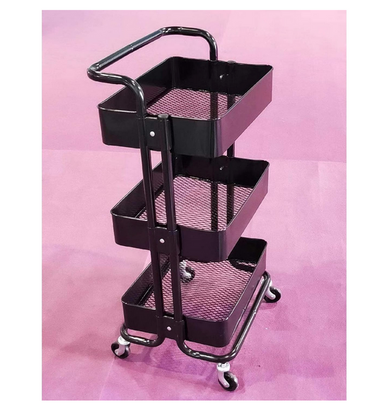 3-Tier All-Metal Storage Trolley with handle | Black