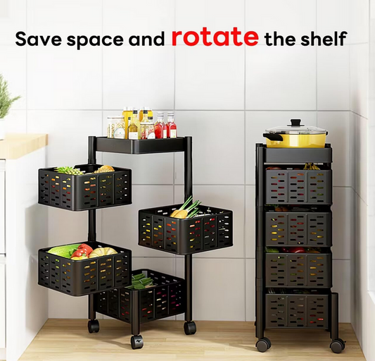 Rotating 4-Tier Organizer with Square Containers | Black