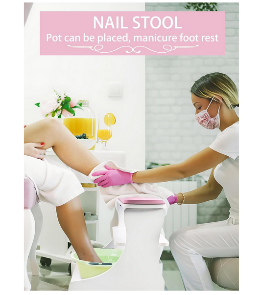 Tabouret Ergonomique à Roulettes pour Pédicure avec Rangement | Blanc & Rose