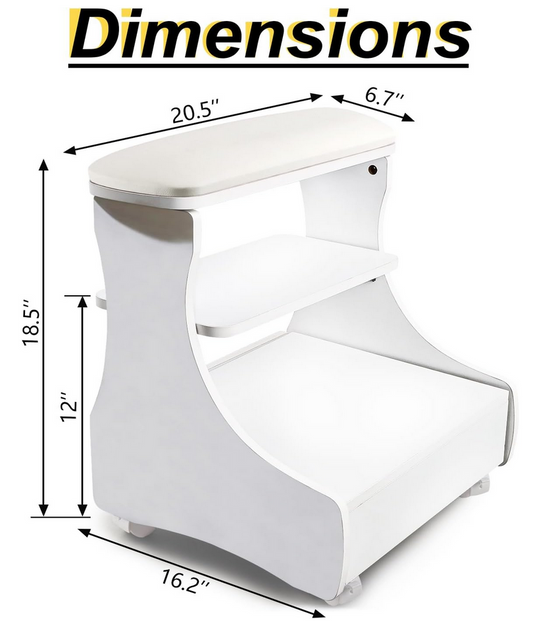 Tabouret Ergonomique à Roulettes pour Pédicure avec Rangement | Blanc