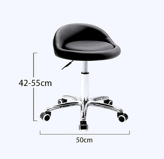 Adjustable Hydraulic Stool on wheels with Backrest | Round | Black