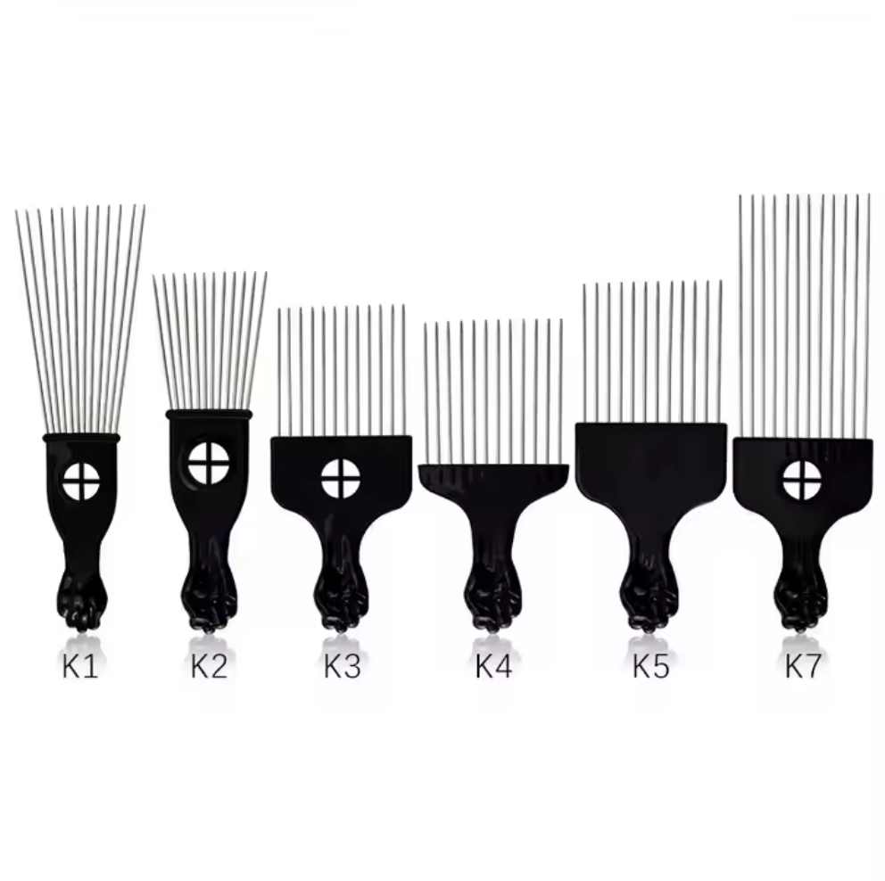 Afro Hair Pick Comb Set | Metal Teeth | 6 Sizes