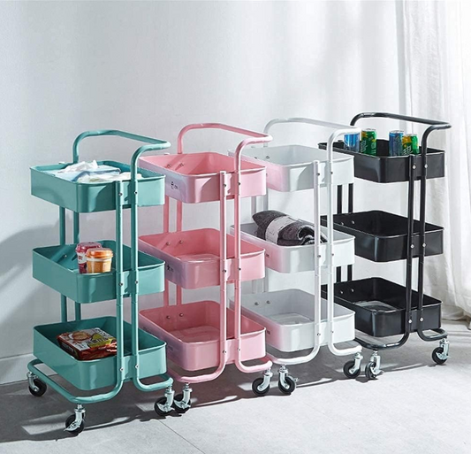 3-Tier All-Metal Storage Trolley with handle | White