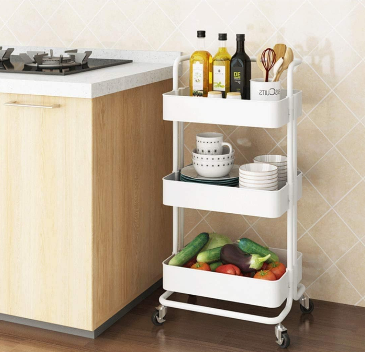 3-Tier All-Metal Storage Trolley with handle | White