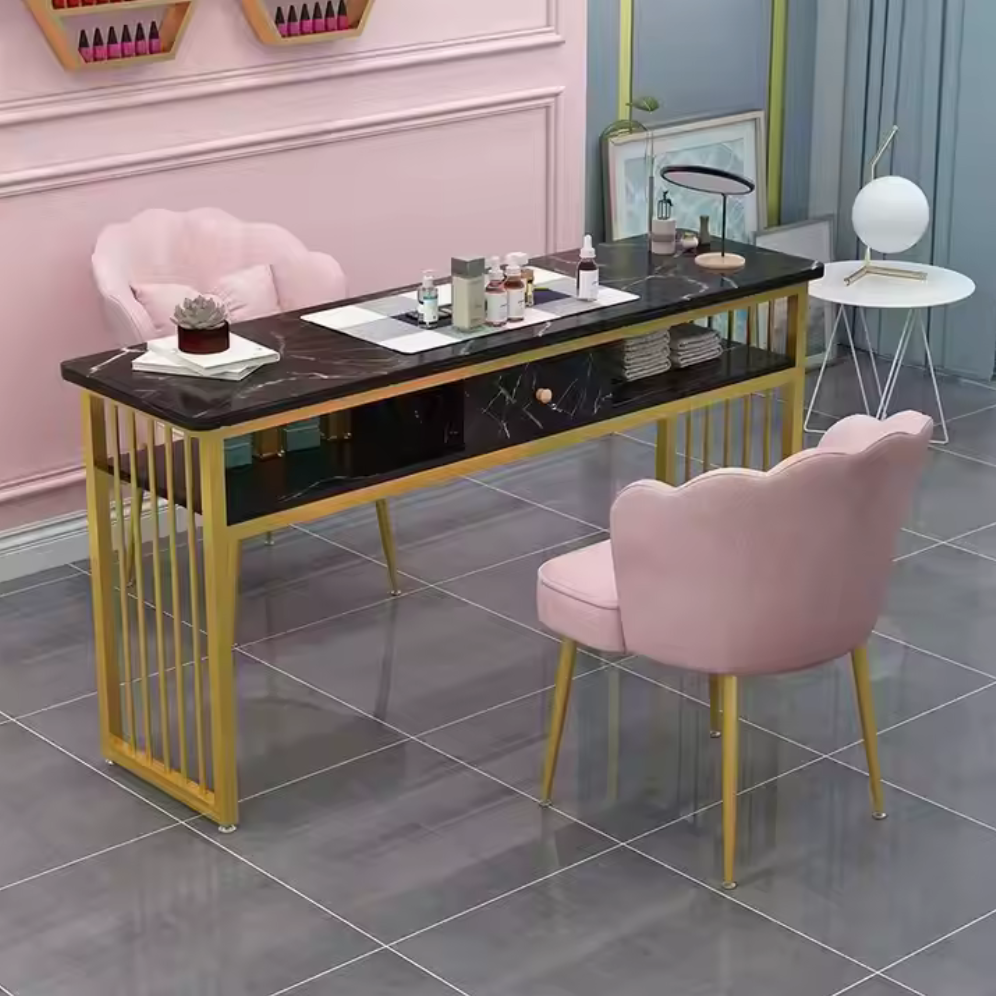 Elegant Wooden & Gold Manicure Table (Only the Table) | Black and Gold | 4 sizes