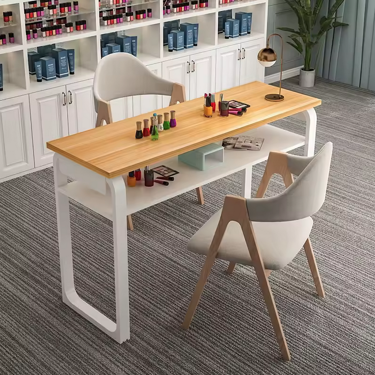 Elegant Wooden Manicure Table (Only the Table) | White and Light Wood | 4 sizes