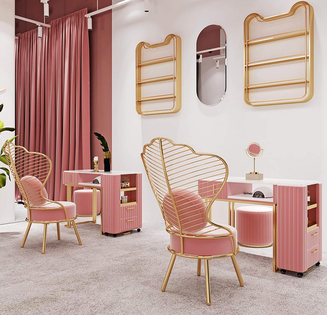 Premium Manicure Table with Genuine Marble Top | Pink