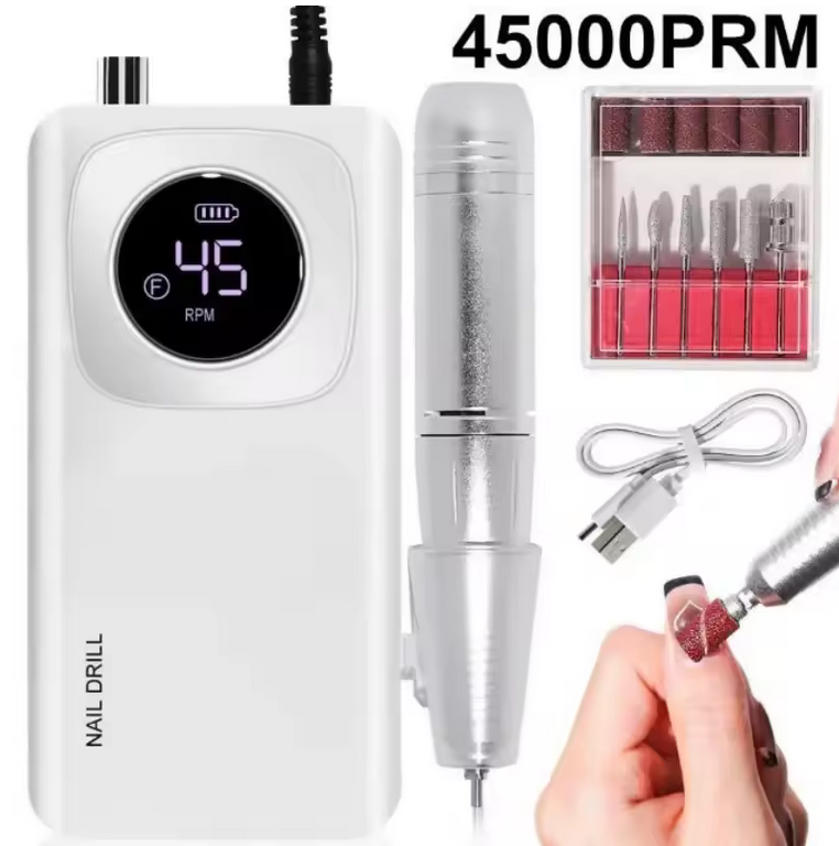 Portable and Rechargeable Nail drill Machin | White | 45k RPM