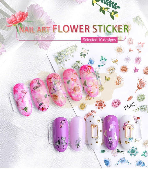 Nail Art Flower Stickers - Available In 10 Designs