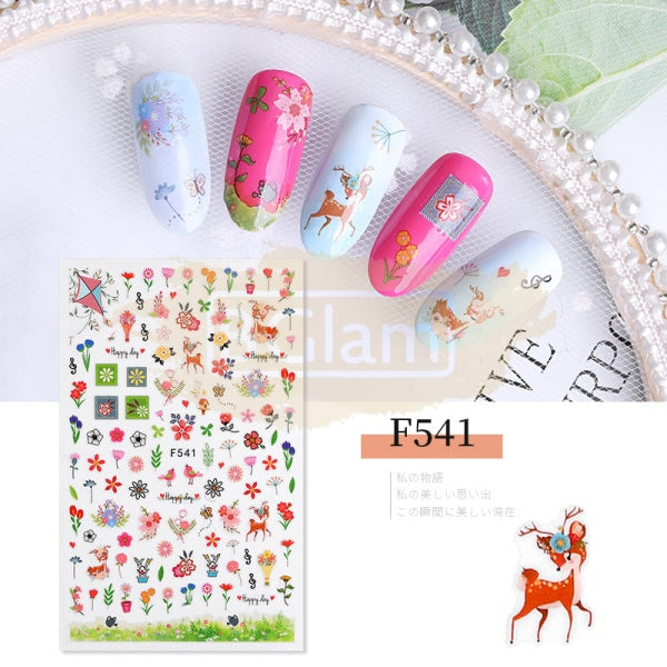 Stickers Autocollants Nail Art Fleurs Fluo Et Dorés - Accessoire Ongles Décoratif, Lot Neuf, Création Manucure
