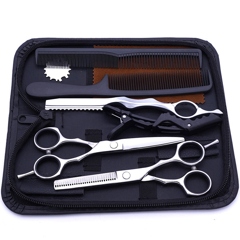 Professional Hair Cutting and Styling Kit | Silver | Scissors, Thinning Shears, Razor, Comb Set, Clips, and Cleaning Cloth