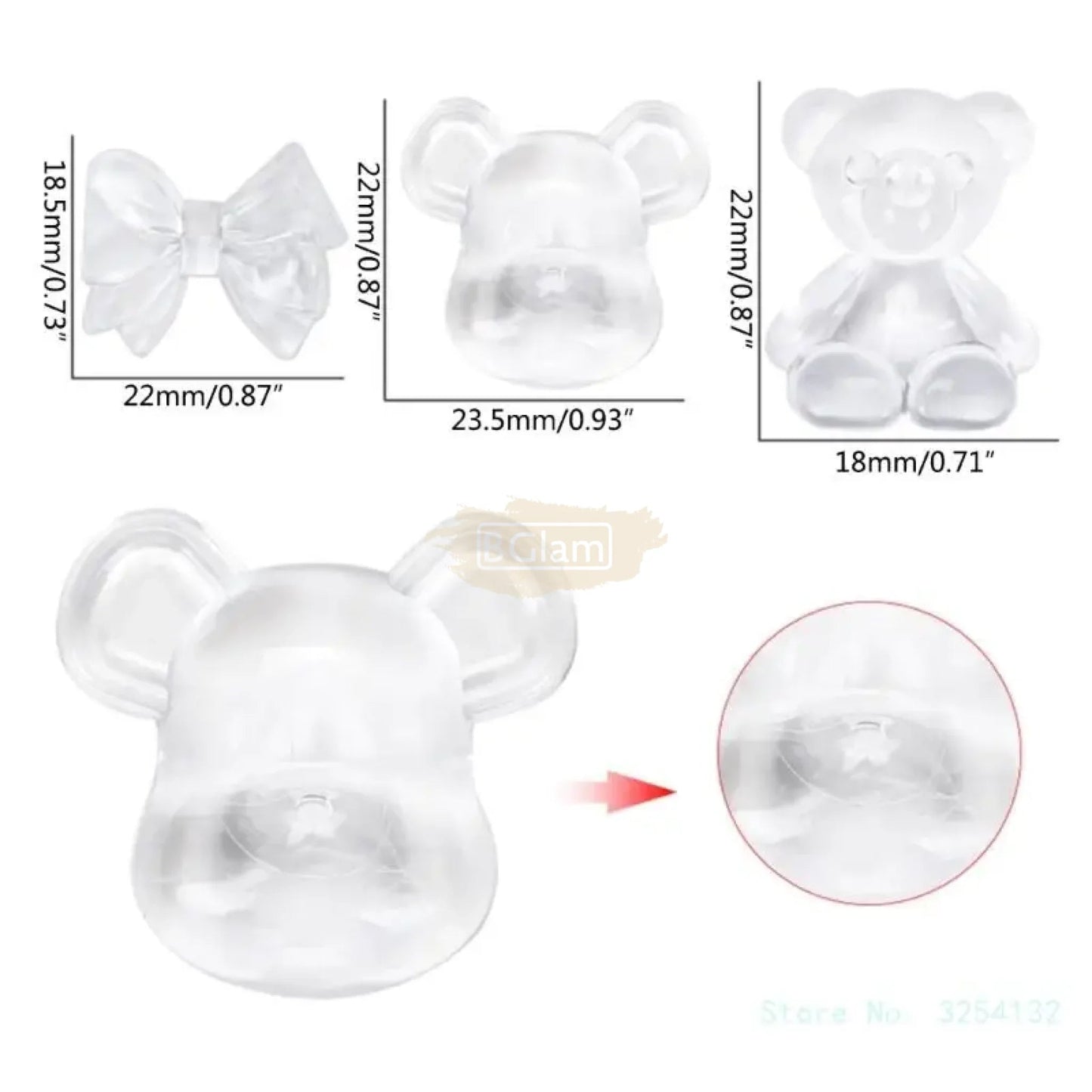 Bear Head Shaped Nail Swatch Clear 40 pcs