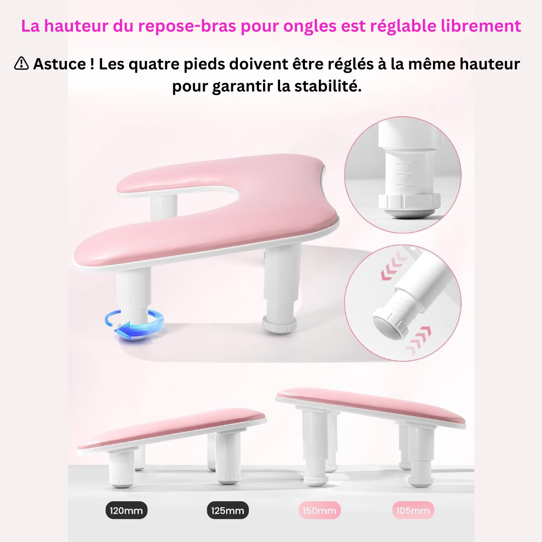 Repose-bras ergonomique professionnel en forme de U pour manucure | Noir
