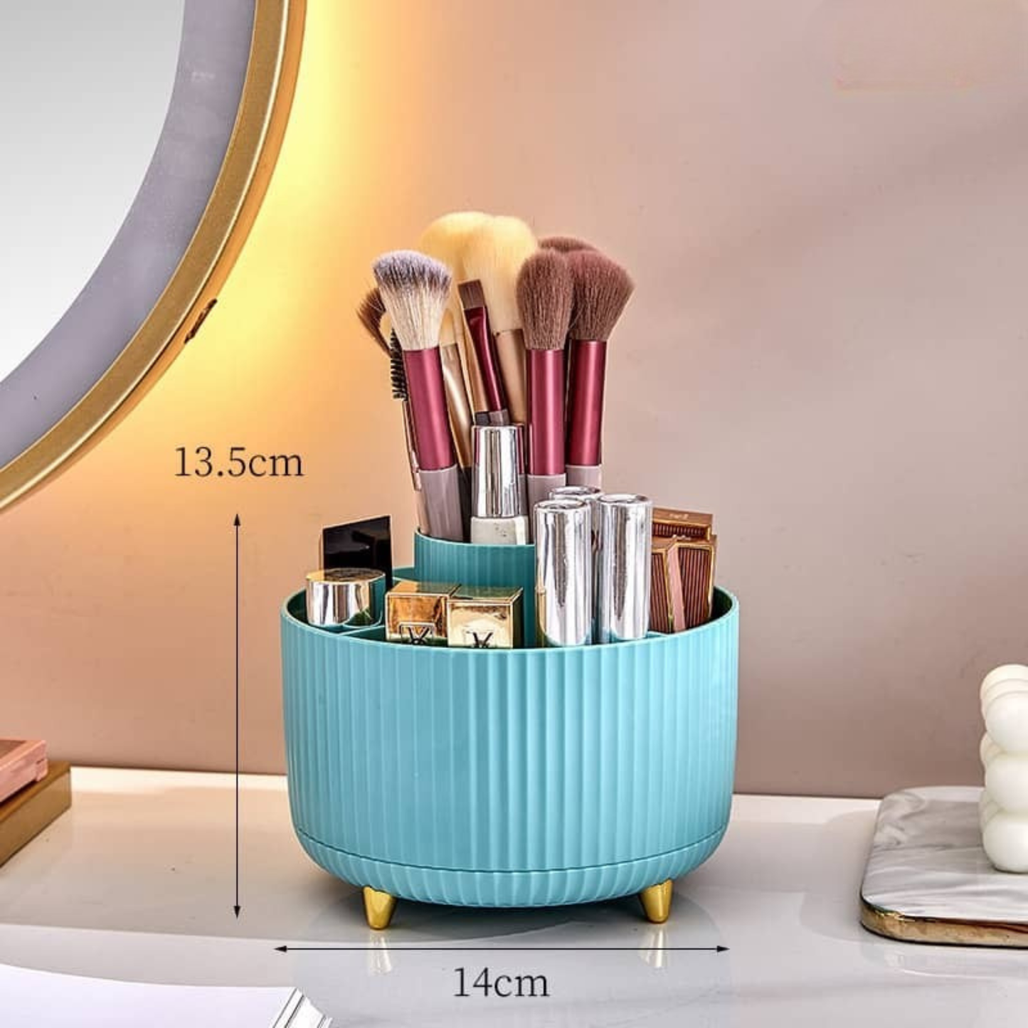 Luxury Rotating Makeup Organizer | Sky Blue & Gold Edition