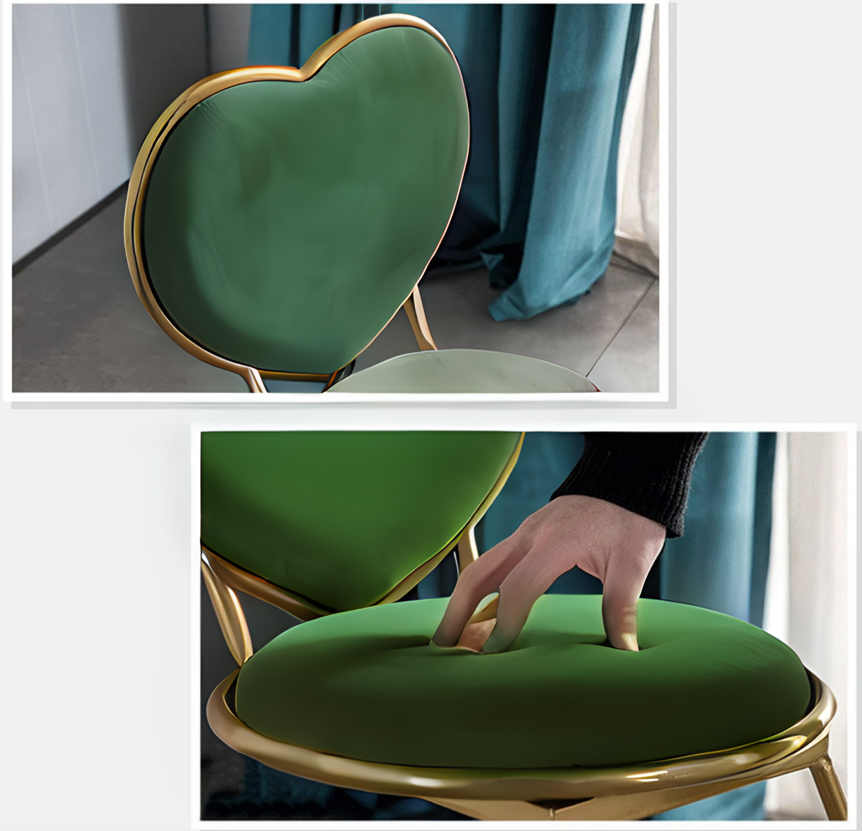 Velvet Heart-Shaped Chair with footrest | Green