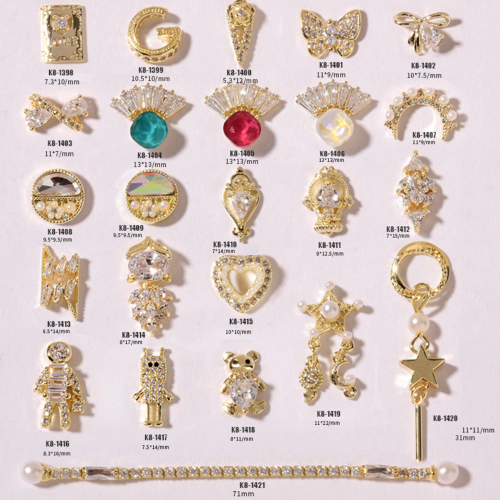 3D Nail Fashion Jewelry | K8- 1398 to K8- 1420 | Sold by the piece
