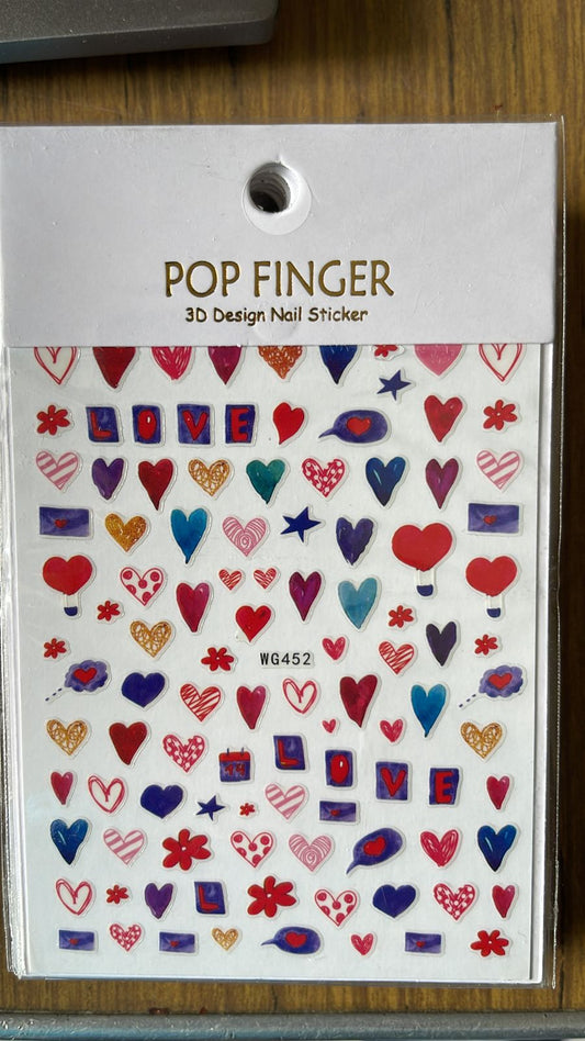 Autocollants pour ongles | Coeurs, amour et lèvres | WG452