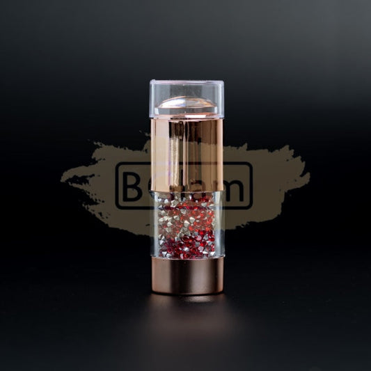 Double Head (Clear & White) Nail Stamper With 2 Stencil Scrapers - Gold Red Rhinestones Art Tool