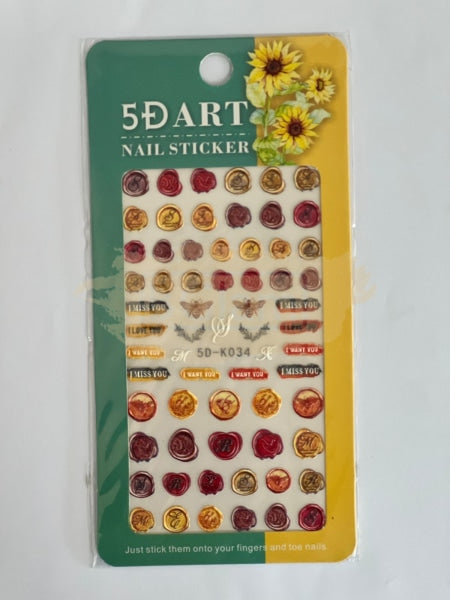 5D Embossed Nail Art Stickers - 5D-K034