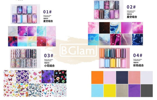 Nail Foil Transfer Set (10 Rolls) - Available In 7 Designs Art Tool