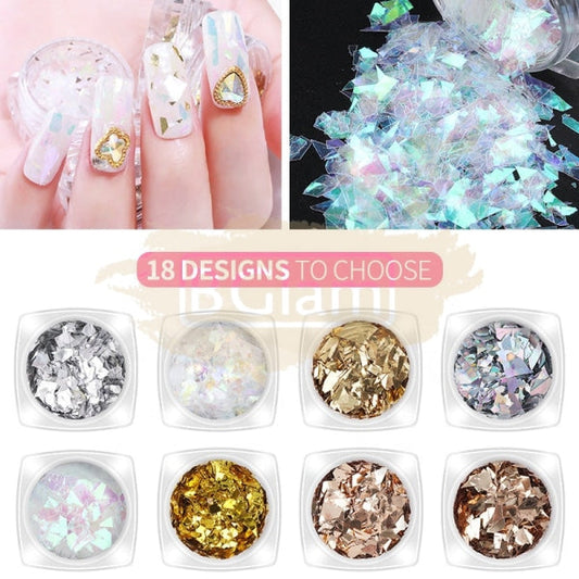 Glass Fragment Style Nail Sequins - Available In 18 Designs