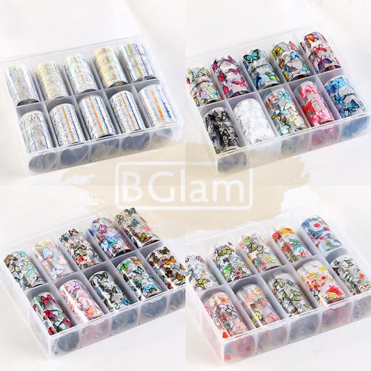 Fashion Design Nail Foil Transfer Set (10 Rolls) - Available In 4 Designs Art Tool
