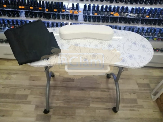 Foldable Manicure Station - White Flower Design With Carry Bag Mt-017F