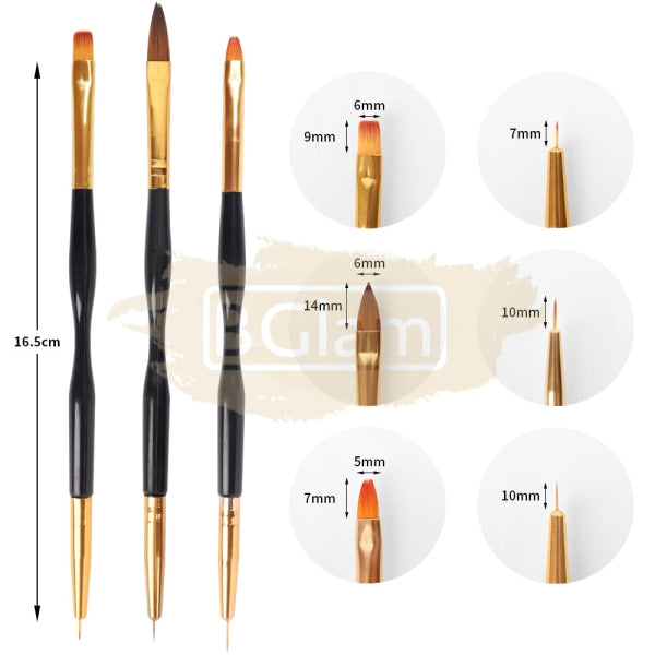 Double Sided Nail Art Brush Set Black/Gold