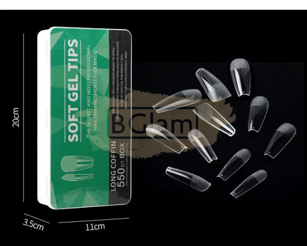 Soft Gel Tips #1 | Full Cover Long Coffin 550 Green Box Nail