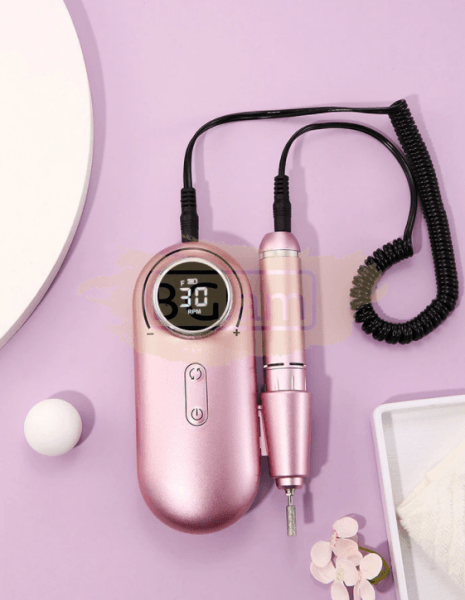 Portable Rechargeable Nail Drill Machine With Lcd Display 30 000 Rpm Pink