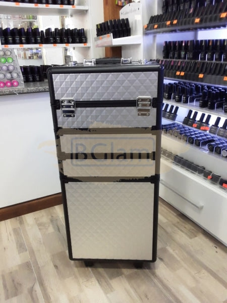 Professional Rolling Makeup Trolley Cosmetic Case Silver