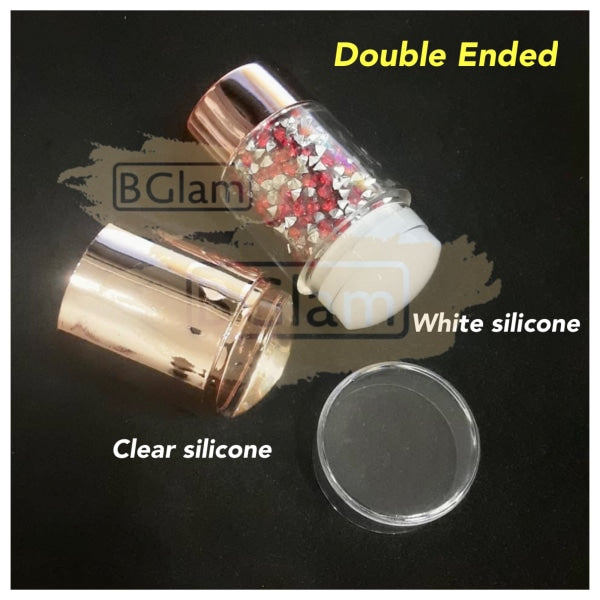 Double Head (Clear & White) Nail Stamper With 2 Stencil Scrapers - Gold Red Rhinestones Art Tool