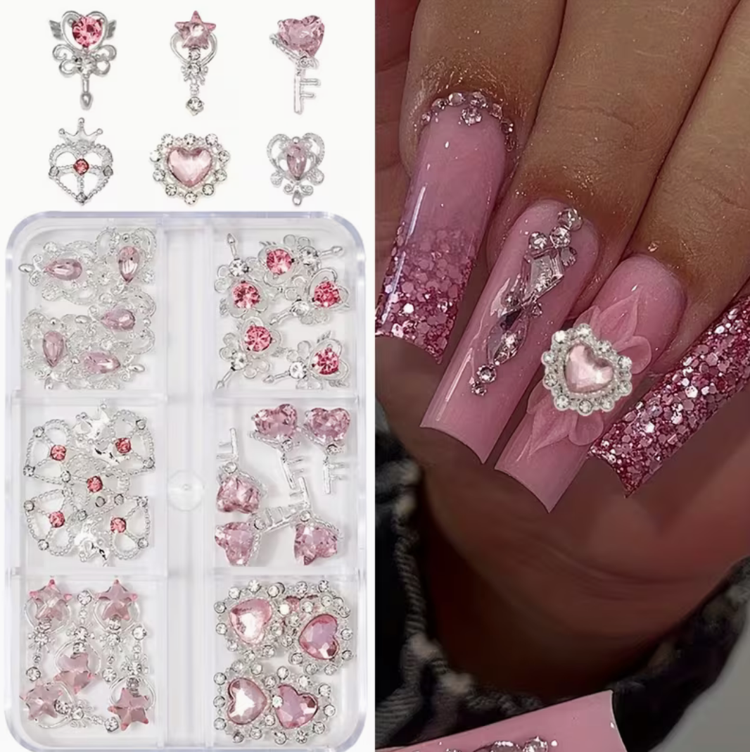 Nail Art Jewelry | Set Crystal Clear – Charms 3D Or & Diamant