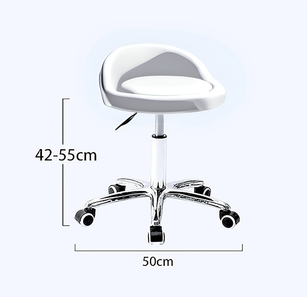 Tabouret réglable hydraulique sur roulettes avec dossier | Rond | Blanc