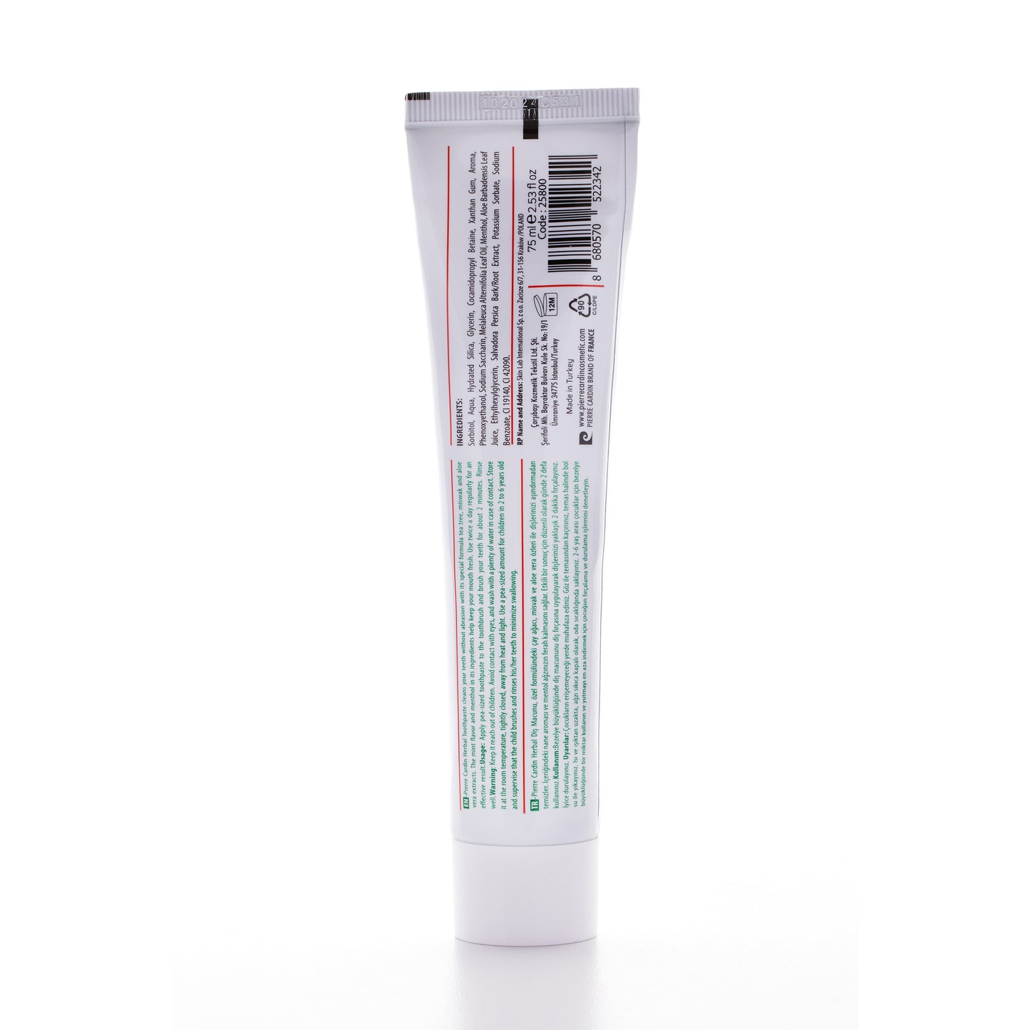 Pierre Cardin Herbal Toothpaste | Aloe Vera & Miswak & Tea Tree | 75ml