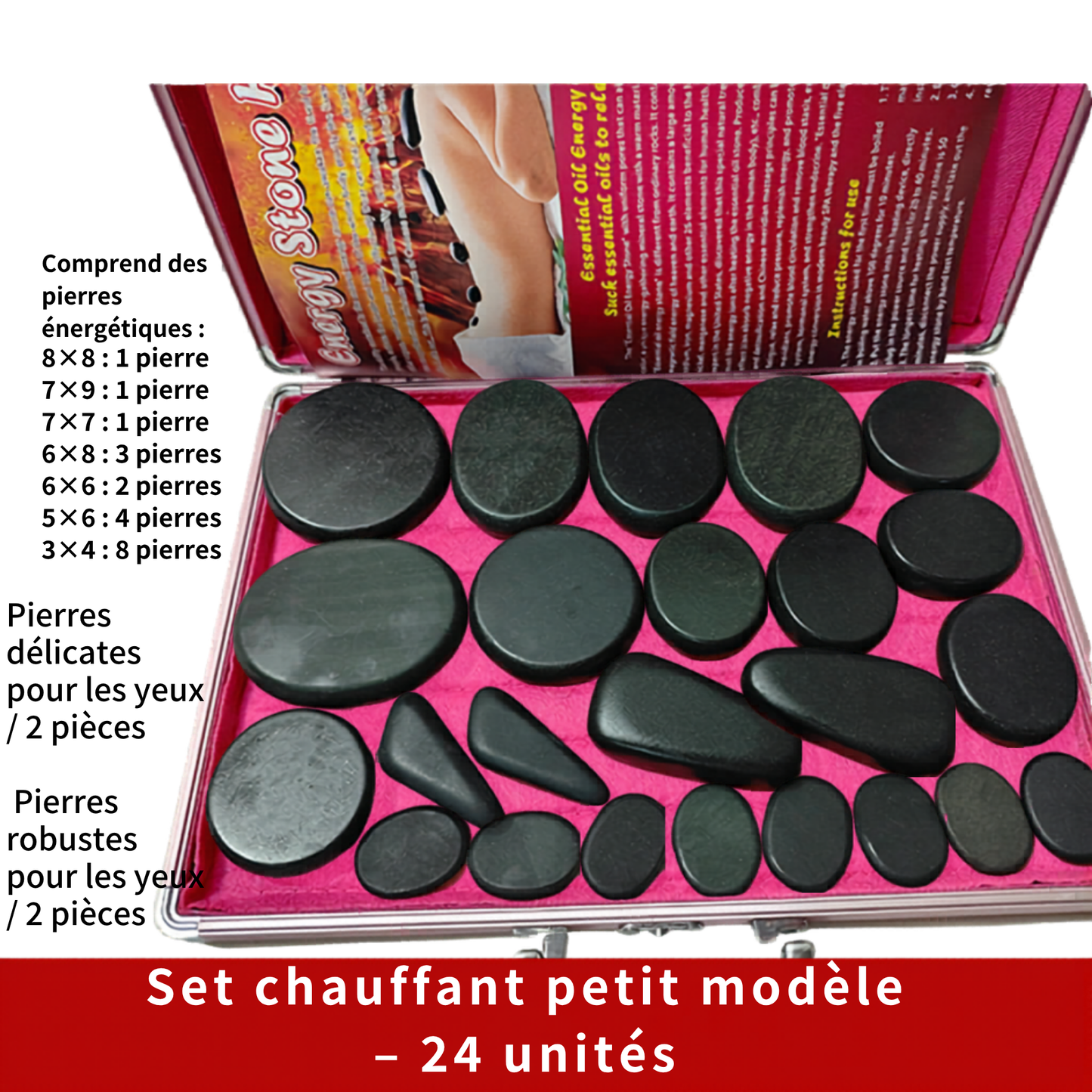 Stone Warmer for Massage (24 pcs) & Stone Heater in Aluminum Case