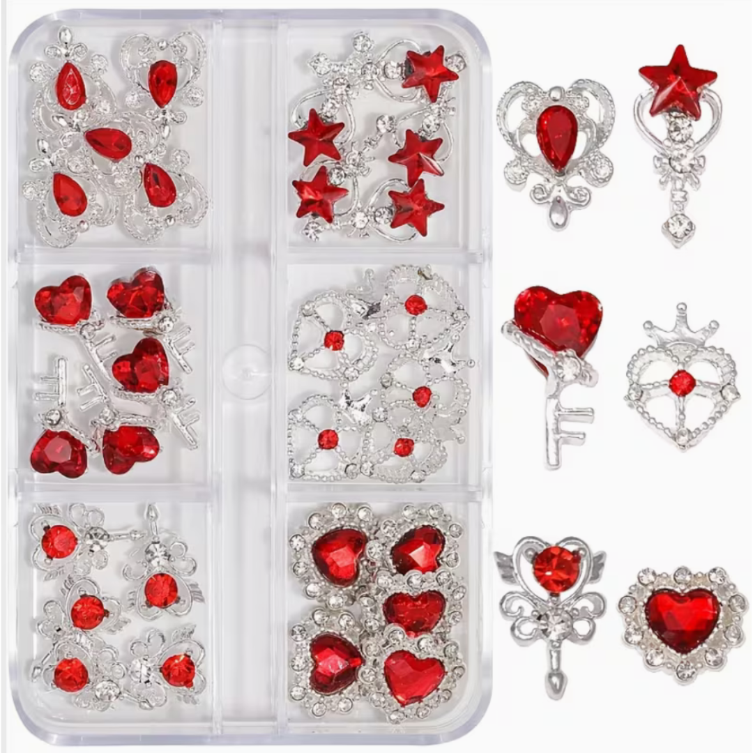 Nail Art Jewelry | Set Red Queen – Charms 3D Or & Cristal