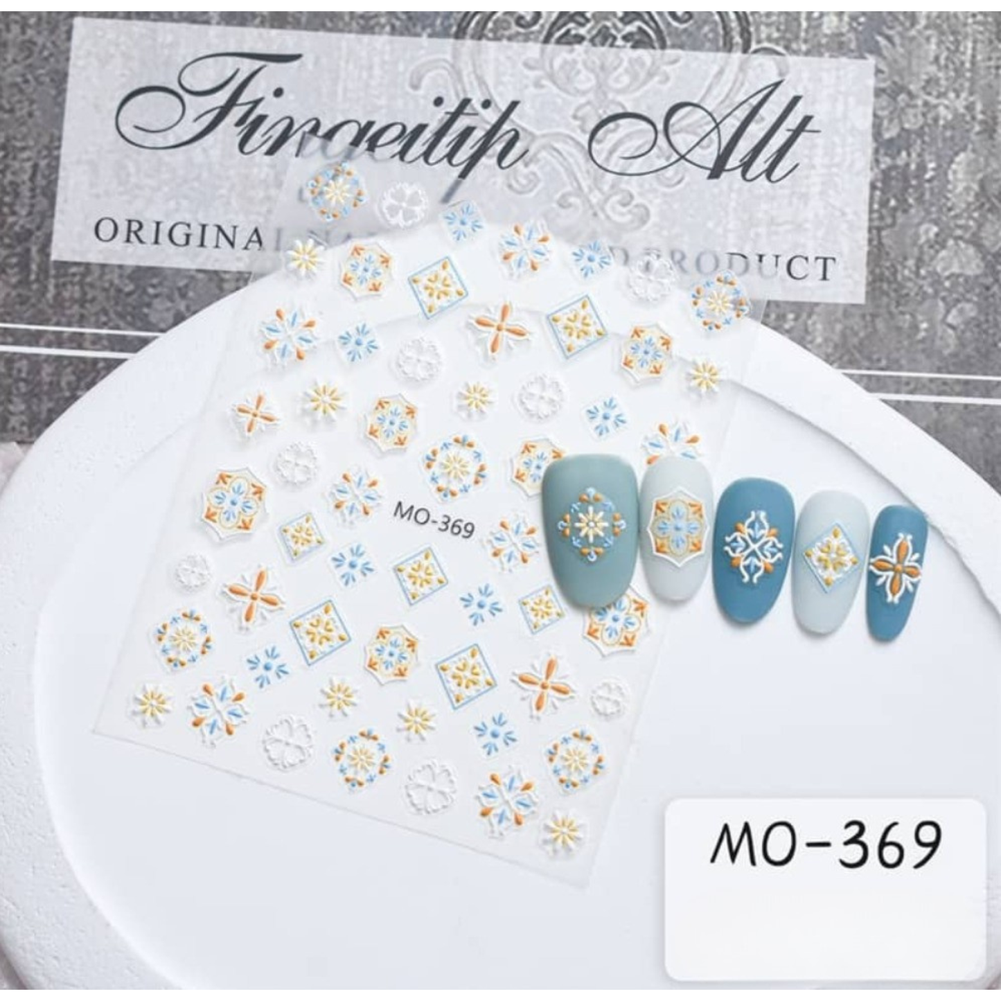 Nail Art Sticker | Mandala Géométrique | Bleu & Doré | MO-369